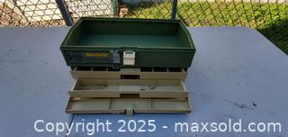 MaxSold Auction: Green &#38; Tan Plano tackle Box - Rockaway (New Jersey, USA) SELLER MANAGED Downsizing Online Auction - Miami Trail