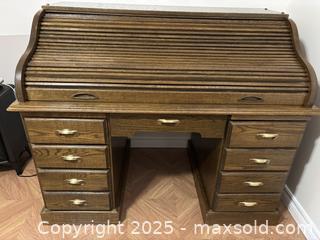MaxSold Auction: Solid Oak Roll-Top Secretary Desk with 9 Drawers - Cornwall (Ontario, Canada) SELLER MANAGED Moving Online Auction - Emma Avenue