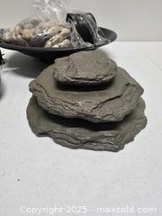 MaxSold Auction:  Indoor Tabletop Water Fountain with Pump, Pebbles &#38; Tiered Rock Design - Vancouver (British Columbia, Canada) SELLER MANAGED Reseller Online Auction - East 7th Avenue (STORAGE)              