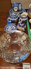 MaxSold Auction: Etched Glass Serving Bowl &#38; Blue Willow Teaware and Dinnerware B - Ottawa (Ontario, Canada) Moving Online Auction - Trelawny Private