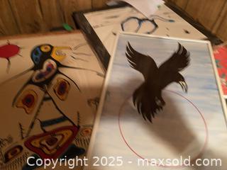 MaxSold Auction: Lot of 4 Framed &#38; Unframed Original Paintings/Prints — Birds, Abstract A - Ottawa (Ontario, Canada) Moving Online Auction - Trelawny Private