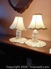 MaxSold Auction: Pair of Traditional Glass Crystal Table Lamps with Fabric Shades A - Ottawa (Gloucester)(Ontario, Canada) PARTNER MANAGED Moving Online Auction - Southpark Drive