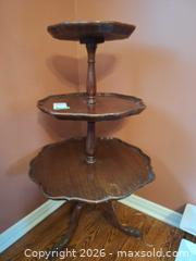 MaxSold Auction: Solid Wood Three-Tier Brown Etagere, Antique Traditional Style A  - Ottawa (Gloucester)(Ontario, Canada) PARTNER MANAGED Moving Online Auction - Southpark Drive