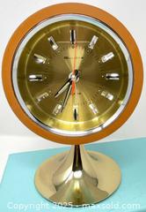 MaxSold Auction: Bulova Space-Age Tulip-Base Wind-Up Alarm Desk Clock – Japan, c. 1960s/70s – Gold Dial, Wo - Hamilton (Ontario, Canada) SELLER MANAGED Downsizing Online Auction -  Miller Drive