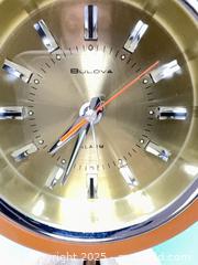 MaxSold Auction: Bulova Space-Age Tulip-Base Wind-Up Alarm Desk Clock – Japan, c. 1960s/70s – Gold Dial, Wo - Hamilton (Ontario, Canada) SELLER MANAGED Downsizing Online Auction -  Miller Drive