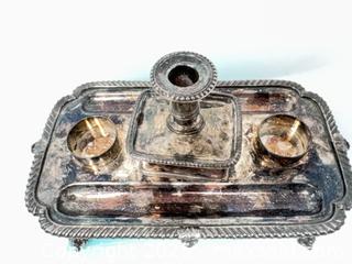 MaxSold Auction: Early 1800’s Silver Plate Desk Inkstand with Candle Holder and Two Inkwells - Hamilton (Ontario, Canada) SELLER MANAGED Downsizing Online Auction -  Miller Drive