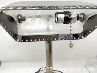 MaxSold Auction: Mid-Century Style Bankers Table Lamp with Etched Frosted Glass Shade - Hamilton (Ontario, Canada) SELLER MANAGED Downsizing Online Auction -  Miller Drive
