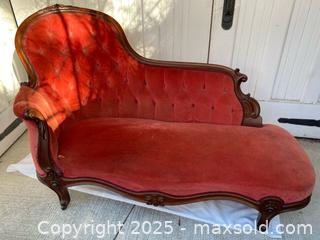 MaxSold Auction: Antique Velvet Chaise Lounge with red button back  - Toronto (Ontario, Canada) SELLER MANAGED Estate Sale Online Auction - Chestnut Park Road