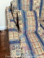 MaxSold Auction: 3-Seat Skirted Upholstered Sofa — Multi-Color Striped/Tribal - North Saanich (British Columbia, Canada) SELLER MANAGED Estate Sale Online Auction -  Haro Park Terrace
