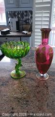 MaxSold Auction: Bohemian Cranberry Overlay Vase & Green Glass Compote  B - Brampton (Ontario, Canada) Estate Sale Online Auction - Upper Highlands Drive