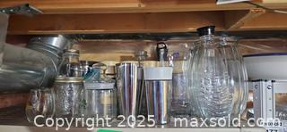 MaxSold Auction: Lot of glass jars, pitcher, bottles, tumblers, vases, and cutlery set B - Brampton (Ontario, Canada) Estate Sale Online Auction - Upper Highlands Drive