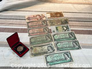 MaxSold Auction: Mixed Lot: Vintage Banknotes (Canada, Mexico, UK, France) + 1972 Silver Coin B - Brampton (Ontario, Canada) Estate Sale Online Auction - Upper Highlands Drive