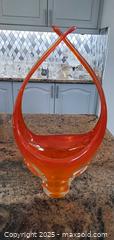 MaxSold Auction: Orange Hand-Blown Art Glass Vase with Crossed Handles B - Brampton (Ontario, Canada) Estate Sale Online Auction - Upper Highlands Drive