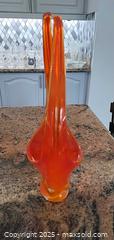 MaxSold Auction: Orange Hand-Blown Art Glass Vase with Crossed Handles B - Brampton (Ontario, Canada) Estate Sale Online Auction - Upper Highlands Drive