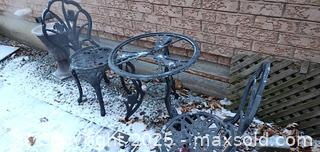 MaxSold Auction: Ornate Cast Metal Outdoor Bistro Set, 2 Chairs & Round Table C - Brampton (Ontario, Canada) Estate Sale Online Auction - Upper Highlands Drive