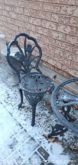 MaxSold Auction: Ornate Cast Metal Outdoor Bistro Set, 2 Chairs & Round Table C - Brampton (Ontario, Canada) Estate Sale Online Auction - Upper Highlands Drive