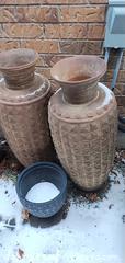 MaxSold Auction: Pair of Large Terracotta Garden Urns with Geometric Pattern C - Brampton (Ontario, Canada) Estate Sale Online Auction - Upper Highlands Drive