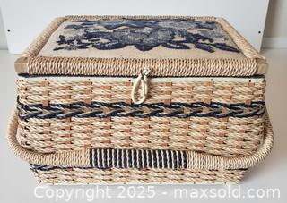 MaxSold Auction: Vintage Singer Blue Rose embroidered sewing basket - undamaged - Toronto (Ontario, Canada) SELLER MANAGED Downsizing Online Auction - Davisville Avenue (CONDO)