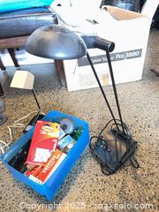 MaxSold Auction: Assorted Office Supplies Lot in Blue Bin with 2 Desk/Standing Lamps - Saanich (British Columbia, Canada) PARTNER MANAGED Downsizing Online Auction - Marsett Place