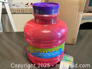 MaxSold Auction: Set of 2 Money Jugs w/Coin Recognition - Small Jug Is Inside Large Jug - Forks Township (Pennsylvania, USA) SELLER MANAGED Downsizing Online Auction - Ben Jon Road