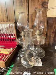 MaxSold Auction:  3 Lamplight Farms Oil/Kerosene Lamps with Chimneys B - Clarington (Ontario, Canada) Moving Online Auction - Trulls Road