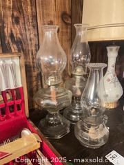 MaxSold Auction:  3 Lamplight Farms Oil/Kerosene Lamps with Chimneys B - Clarington (Ontario, Canada) Moving Online Auction - Trulls Road