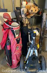 MaxSold Auction: Mixed Golf Club Set with 2 Bags and Folding 3-Wheel Cart - Cupertino (California, USA) PARTNER MANAGED Estate Sale Online Auction - Maria Rosa Way
