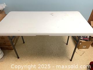 MaxSold Auction: White Plastic Folding Table with Metal Legs  - Point Edward (Ontario, Canada) SELLER MANAGED Estate Sale Online Auction -  Michigan Avenue