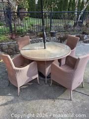 MaxSold Auction: (6pc) Ratana Outdoor Furniture Set & Garden Treasure Umbrella - West Vancouver (British Columbia, Canada) PARTNER MANAGED Estate Sale Online Auction - Southborough Drive