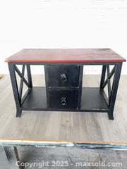 MaxSold Auction: Small black two drawer TV stand - Cocoa (Florida, USA) SELLER MANAGED Estate Sale Online Auction - Broadcast Court