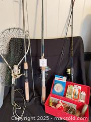 MaxSold Auction: Fisherman’s Lot, 3 Poles, Net &#38; tackle box  - Arran-Elderslie (Ontario, Canada) PARTNER MANAGED Estate Sale Online Auction - George Street