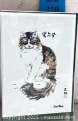 MaxSold Auction: Lucy Wang Chinese Cat Print – Double-Sided Glass Frame, Ink &#38; Color Print - Los Angeles (California, USA) SELLER MANAGED Reseller Online Auction -  Devonshire Street