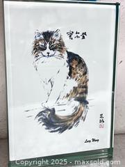 MaxSold Auction: Lucy Wang Chinese Cat Print – Double-Sided Glass Frame, Ink &#38; Color Print - Los Angeles (California, USA) SELLER MANAGED Reseller Online Auction -  Devonshire Street