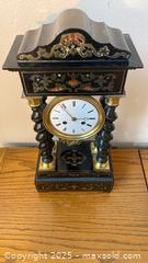 MaxSold Auction: Antique Black Wood Marquetry Clock With 4 Columns  - Oak Park (California, USA) PARTNER MANAGED Estate Sale Online Auction - Pesto Way