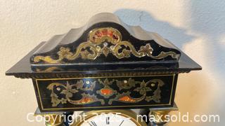 MaxSold Auction: Antique Black Wood Marquetry Clock With 4 Columns  - Oak Park (California, USA) PARTNER MANAGED Estate Sale Online Auction - Pesto Way
