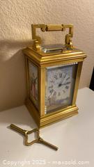 MaxSold Auction: Vintage Brass Carriage Clock with Hand Painted French Pastoral Scene  - Oak Park (California, USA) PARTNER MANAGED Estate Sale Online Auction - Pesto Way