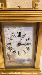 MaxSold Auction: Vintage Brass Carriage Clock with Hand Painted French Pastoral Scene  - Oak Park (California, USA) PARTNER MANAGED Estate Sale Online Auction - Pesto Way