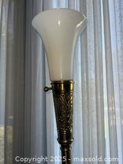 MaxSold Auction: Vintage Brass Stiffel Torchiere Floor Lamp with Flared Glass Shade - Oak Park (California, USA) PARTNER MANAGED Estate Sale Online Auction - Pesto Way