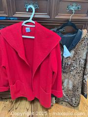 MaxSold Auction: 2 Vintage Coats - Red Wool mix; Fen-nelli (The Bay) Reversible Black/Leopard coat - North York (Ontario, Canada) SELLER MANAGED Downsizing Online Auction - Country Lane