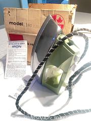 MaxSold Auction: Vintage Samson-Dominion Steam and Dry Iron, Made in Canada - avocado green - North York (Ontario, Canada) SELLER MANAGED Downsizing Online Auction - Country Lane