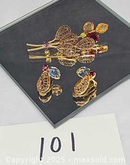MaxSold Auction: Goldtone gemstone brooch and earrings signed Austria  - Hatboro (Pennsylvania, USA) PARTNER MANAGED Estate Sale Online Auction -  Jacksonville Road