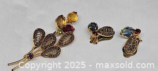 MaxSold Auction: Goldtone gemstone brooch and earrings signed Austria  - Hatboro (Pennsylvania, USA) PARTNER MANAGED Estate Sale Online Auction -  Jacksonville Road