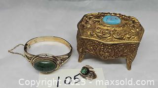 MaxSold Auction: Goldtone green stone hinged bangle, pin and trinket box  - Hatboro (Pennsylvania, USA) PARTNER MANAGED Estate Sale Online Auction -  Jacksonville Road