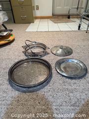 MaxSold Auction: Assorted Silver-Plated Serving Pieces with Engraved Tray - Windsor (Ontario, Canada) PARTNER MANAGED Downsizing Online Auction - Ashland Drive