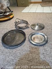 MaxSold Auction: Assorted Silver-Plated Serving Pieces with Engraved Tray - Windsor (Ontario, Canada) PARTNER MANAGED Downsizing Online Auction - Ashland Drive