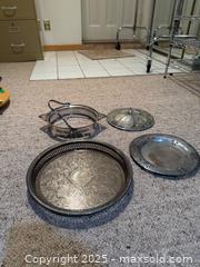 MaxSold Auction: Assorted Silver-Plated Serving Pieces with Engraved Tray - Windsor (Ontario, Canada) PARTNER MANAGED Downsizing Online Auction - Ashland Drive