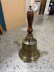 MaxSold Auction: Brass Ship/Hand Bell with Wood Handle, &#34;CAPTAIN&#34; Engraving - Windsor (Ontario, Canada) PARTNER MANAGED Downsizing Online Auction - Ashland Drive