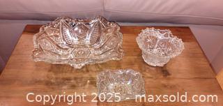 MaxSold Auction: Lot of 3 Clear Pressed Glass Decorative Dishes (Bowls &#38; Tray) - Windsor (Ontario, Canada) PARTNER MANAGED Downsizing Online Auction - Ashland Drive