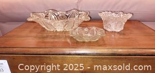 MaxSold Auction: Lot of 3 Clear Pressed Glass Decorative Dishes (Bowls &#38; Tray) - Windsor (Ontario, Canada) PARTNER MANAGED Downsizing Online Auction - Ashland Drive
