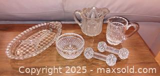 MaxSold Auction: Lot of 6 Vintage Pressed Glass Tableware - Windsor (Ontario, Canada) PARTNER MANAGED Downsizing Online Auction - Ashland Drive
